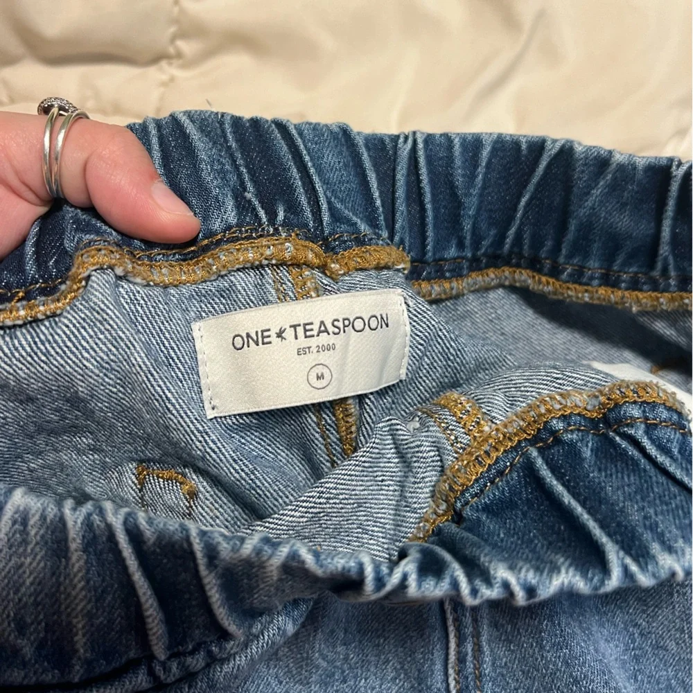 ONE TEASPOON Roadhouse Light Wash Pull-On Wide Leg Jeans w/ Slit Bottoms - Picture 4 of 7